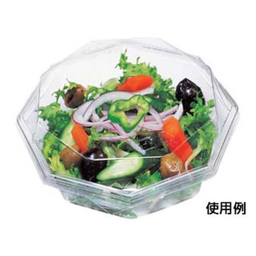 冷麺容器 AP-八角30-38 本体 エフピコ 白い容器が並び、透明な蓋がかぶさった状態