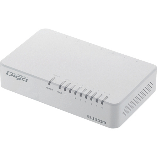 1000BASE-T対応 ｽｲｯﾁﾝｸﾞﾊﾌﾞ 8ﾎﾟｰﾄ ﾌﾟﾗｽﾁｯｸ筐体 ﾎﾜｲﾄ RoHS(10物質) 1台