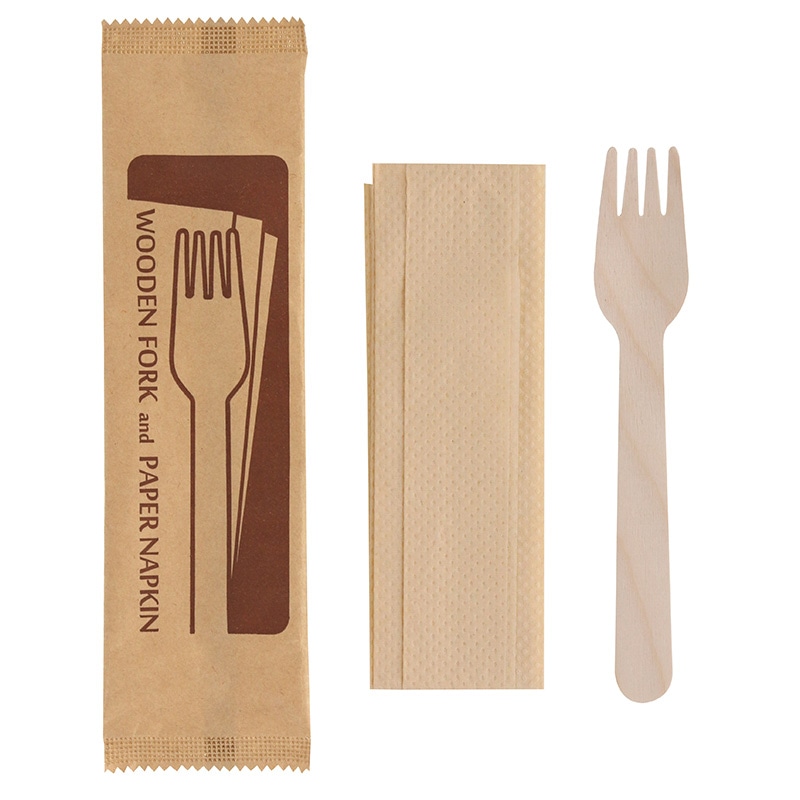 木製フォーク・ナプキン未晒完封セット画像