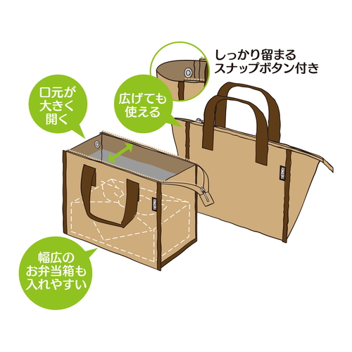 サーモス　ランチバッグ　保冷　角型　2L　RFC-002　ベージュ 斜め上から見た、柔らかい素材の持ち手とシンプルなデザインのバッグ