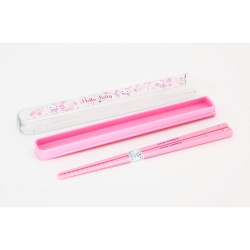 箸箱セット　箸　箸箱　ハローキティ　サクラ　16.5cm　子供 可愛らしいハローキティのデザインが施された箸と箸箱が整然と並んでいる。