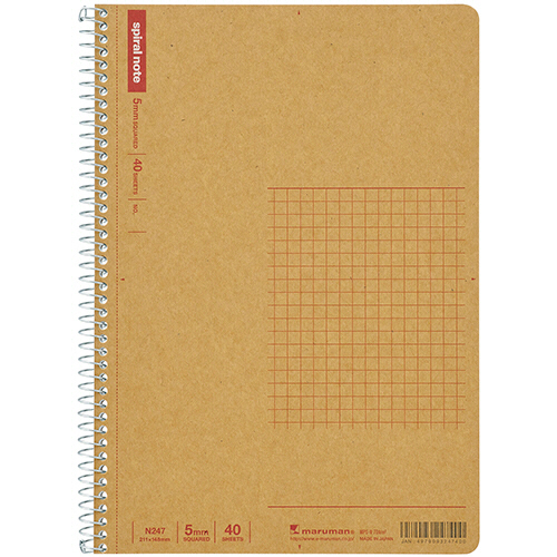 ｽﾊﾟｲﾗﾙﾉｰﾄ ﾍﾞｰｼｯｸ A5 5mm方眼罫 40枚 1ｾｯﾄ(10冊)画像