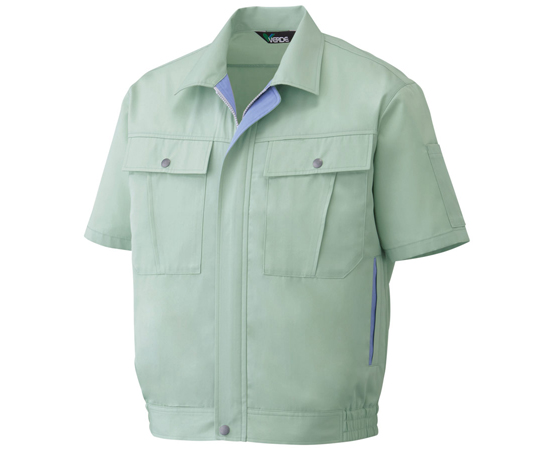 春夏作業服　男女ペア　半袖ブルゾン　上　ライトグリーン　LL画像