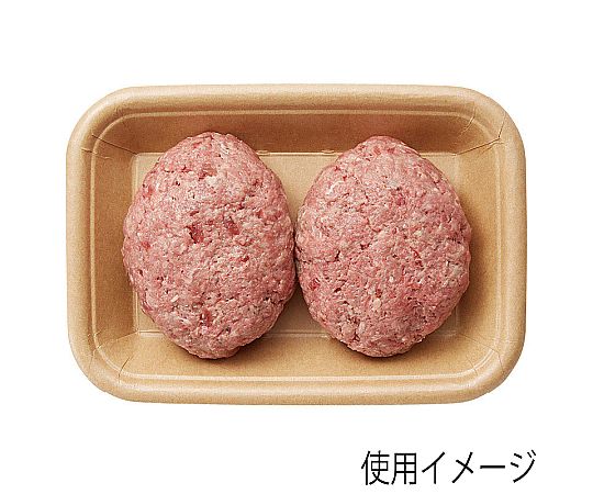 食品容器 クラフトフードトレー R14-20 50枚入 クラフト風の食品トレーが重ねられた状態で、無地の表面が広がっている様子