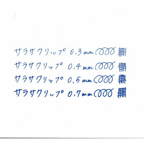 サラサクリップ 0.3mm コバルトブルー クリップが横向きに配置され、鮮やかな青色が目を引く状態