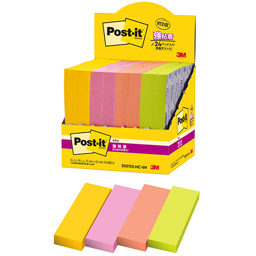 ﾎﾟｽﾄ･ｲｯﾄ 強粘着ふせん ﾏﾙﾁｶﾗｰ6 75×25mm 4色 1ﾊﾟｯｸ(24冊)画像