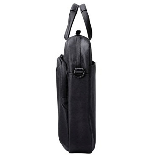 ブリーフバッグ　ZEROSHOCK　ポリエステル　15.6型対応　ブラック　1個 フロントポケットとハンドルが見える角度での撮影、質感のあるブラックの生地が際立っている。
