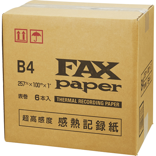 感熱FAXﾛｰﾙ紙 B4 幅257mm×長さ100m 芯内径1ｲﾝﾁ 表発色 1箱(6本)画像