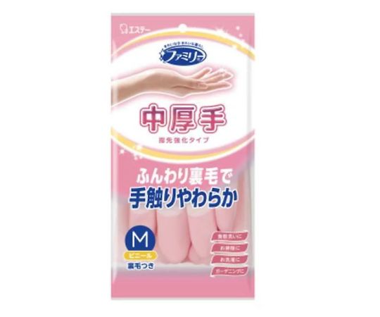 ファミリー ビニール 中厚手 指先強化 M ピンク 1双入画像
