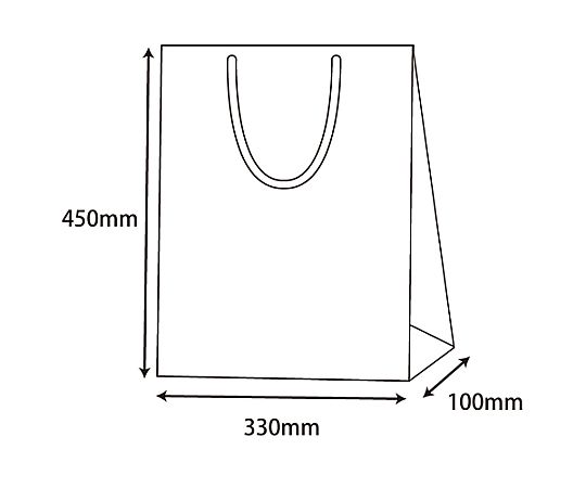 330x100x450mm 紙袋(フィルム加工/黒/10枚) ツヤのある黒いフィルム加工が施された紙袋が整然と並んでいる状態
