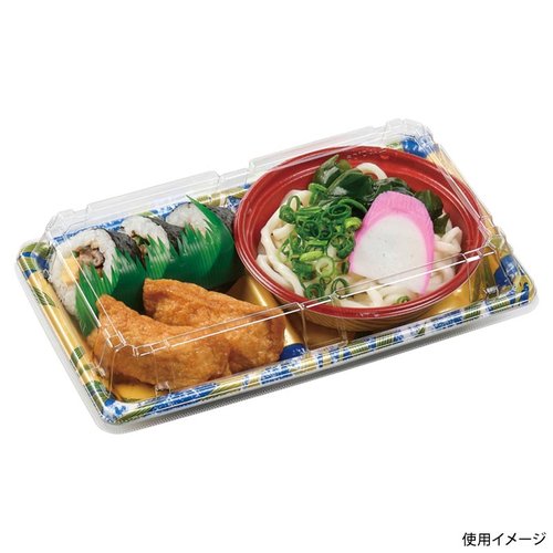 冷麺容器 SBセット26-15-1 笹しぶき エフピコ 透明な容器に収められた冷麺の盛り付け状況