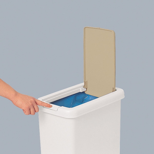ゴミ箱 ふた付き スリムプッシュ 20L ライトベージュ 蓋付きのスリムなデザインが正面から見える状態