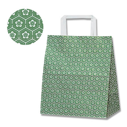 手提げ紙袋（梅小紋　緑・平紐・幅220×マチ130×高さ255mm）画像