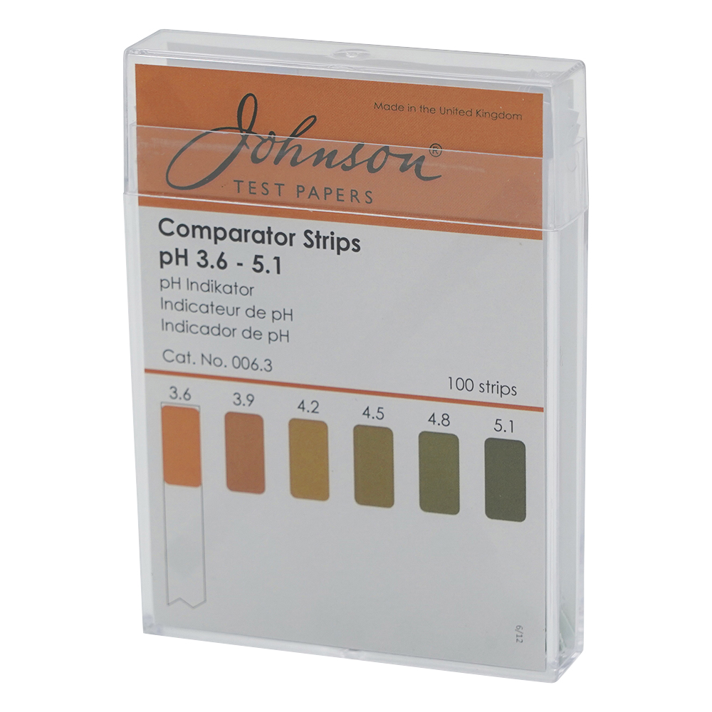 pH試験紙 PP（ポリプロピレン）スティックタイプ pH3.6～5.1 1箱（100枚入）画像