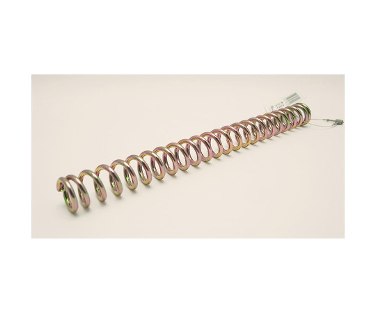 鉄押しバネ　線径2.5mm×外径16.5mm×自由長180mm 横から見た形状と、緩やかに巻かれた状態が特徴的なバネ