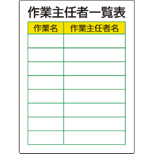 作業主任者職務板 作業主任者一覧表･ｴｺﾕﾆﾎﾞｰﾄﾞ･600×450 1枚画像