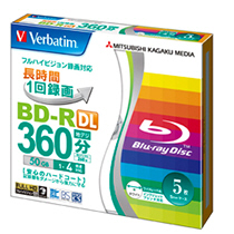録画用BD-R DL 260分 1-4倍速 ﾎﾜｲﾄﾜｲﾄﾞﾌﾟﾘﾝﾀﾌﾞﾙ 5mmｽﾘﾑｹｰｽ 1ﾊﾟｯｸ(5枚)