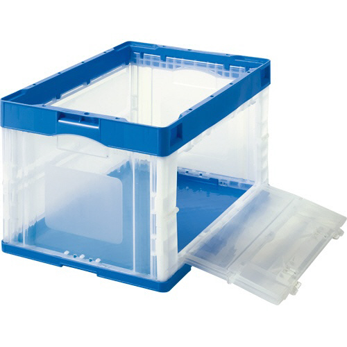 折りたたみｺﾝﾃﾅ ﾌﾀなし 長辺扉付 50L ﾀﾞｰｸﾌﾞﾙｰ/透明 1ｾｯﾄ(10台)