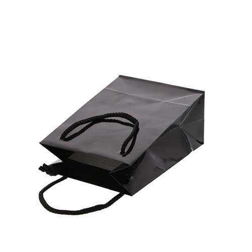 おしゃれなツヤあり仕様で、黒の手提げ紙袋