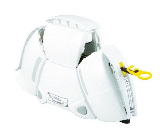 防災用折りたたみヘルメット BLOOM グレー 折りたたまれた状態のグレーのヘルメットがテーブル上に置かれている様子