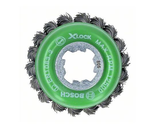 75mm/X-LOCK ワイヤーブラシ(カップ型/ステンレス製/ツイスト ブラシのカップ部分が鮮明に見える斜め上からのアングル
