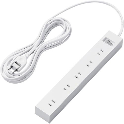 電源タップ　２Ｐ　１０個口　５ｍ　雷サージ　白画像