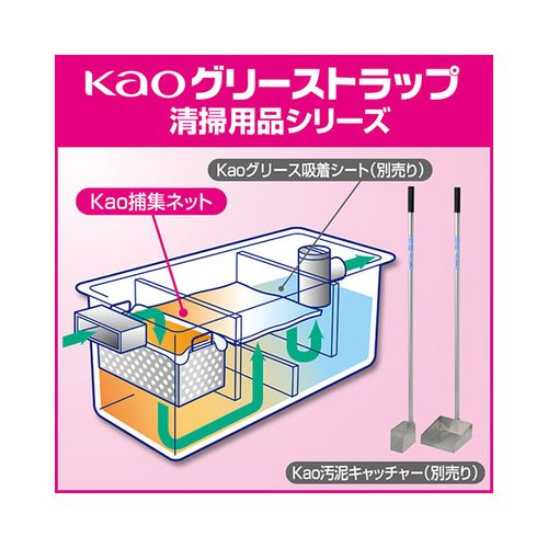 グリーストラップ洗浄ツール Kao捕集ネットSサイズ 10枚入 花王 白いパッケージが正面にあり、上部に青いデザインのエンブレムが配置されている様子。