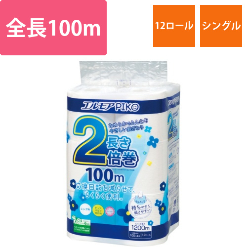 エルモア　ピコ　2倍巻トイレットロール　花の香り　シングル　100m　1パック(12ロール)画像