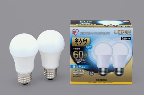 ＬＥＤ　Ｅ２６　全方向６０形　昼白色２個入画像