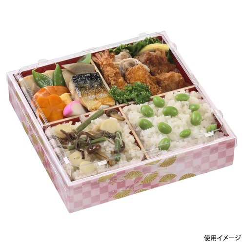 折箱 WPS-角 194-194(V) 市松春扇 エフピコ 美しい市松模様が施された折箱の側面が明瞭に見える状態