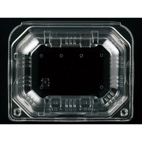 フルーツ容器 APクリアルーフM 10H エフピコチューパ 透明な容器にフルーツが収められ、上部が開いている様子