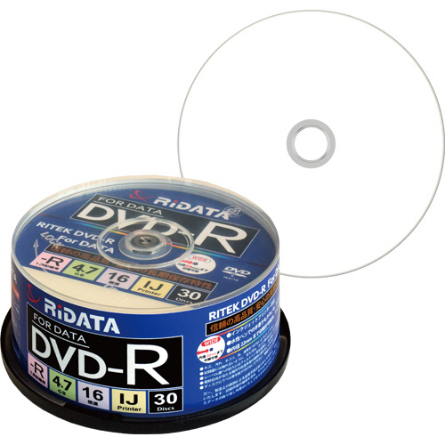 ﾃﾞｰﾀ用DVD-R 4.7GB 1-16倍速 ﾎﾜｲﾄﾜｲﾄﾞﾌﾟﾘﾝﾀﾌﾞﾙ ｽﾋﾟﾝﾄﾞﾙｹｰｽ 1ﾊﾟｯｸ(30枚)画像