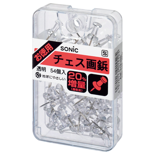 ﾁｪｽ画鋲 針長さ11mm 透明 1ｹｰｽ(54個)