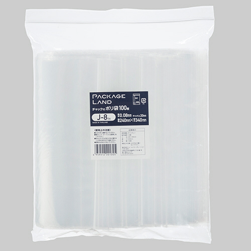 ﾁｬｯｸ付ﾎﾟﾘ袋 ﾖｺ240×ﾀﾃ340×厚み0.08mm 1ﾊﾟｯｸ(100枚)画像