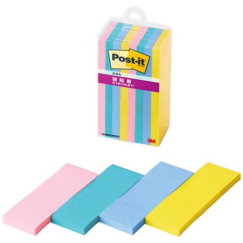 ﾎﾟｽﾄ･ｲｯﾄ 強粘着ふせん ﾏﾙﾁｶﾗｰ3 75×25mm 4色 1ｾｯﾄ(80冊:8冊×10ﾊﾟｯｸ)画像