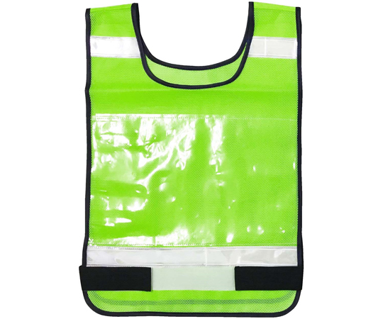 安全反射ゼッケンベスト　（A4サイズクリアポケット付き）　蛍光グリーン