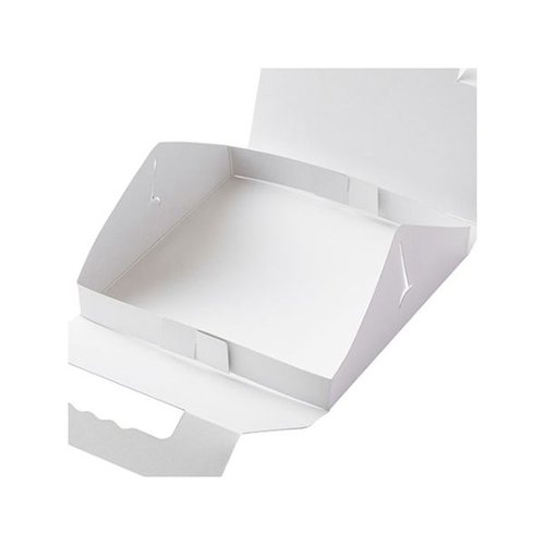 ピザ箱 H-18-2 ピザ ホワイト 特大 愛宝 [ケース販売] 白い特大のピザ箱が横向きに並べられた状態
