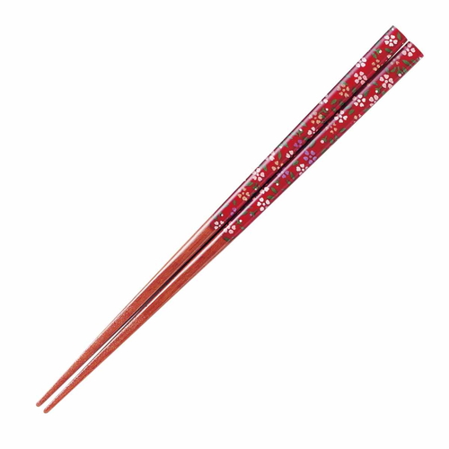 箸 21cm アクリア 花園 木製 天然木 和紙 赤画像