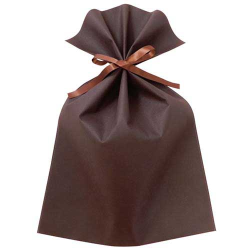 ソフトバッグベーシック2穴リボン巾着 S7 厚 ダークブラウン画像
