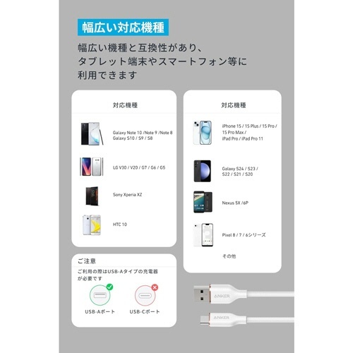ANKER　USB-C&USB-A　ケーブル(Flow)　1.8m　アイスブルー　1本 アイスブルーのケーブルが軽やかに巻かれた状態