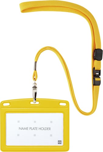 吊り下げ名札　レザー調　ヨコ名刺　黄画像