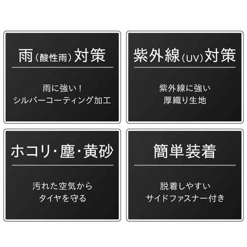 タイヤカバーM 明るい色合いのカバーが装着されたタイヤの側面が見える状態