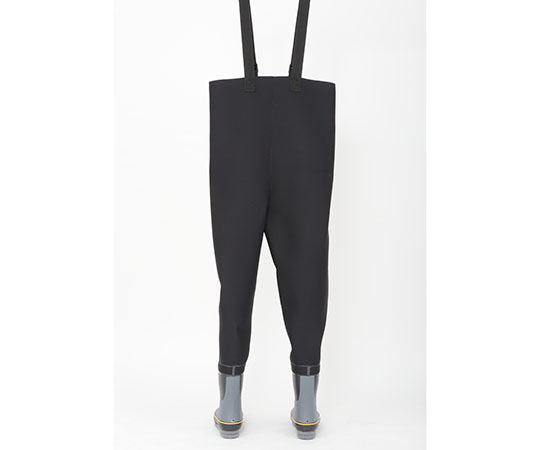 ウェット胴付長　4J/J　先丸　L 透明な青いビニール素材で作られた服の正面が見える状態