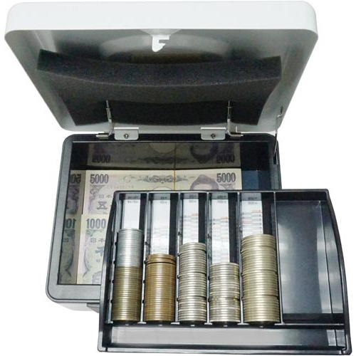 手提金庫 ピンク DS-210P 明るいピンク色の金庫が正面から見える状態で、鍵穴と持ち手がはっきりと見える。