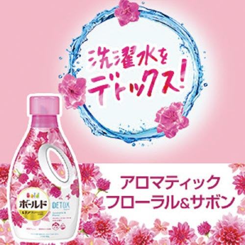 ボールドジェル Aフローラル 詰替1770g×6 パッケージの上部が見える斜めからの撮影で、背面の成分情報が含まれた状態