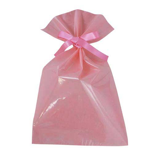 ソフトバッグクリア 2穴リボン巾着 S5 ピーチピンク画像