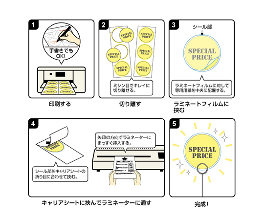 CPリーフ ラミPOP 丸 1パック（18セット入） パッケージが整然と並び、角が丸くなったシールが特徴的な状態
