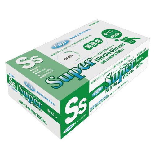使い捨て手袋 フジスーパーニトリルグローブ粉なし SS ホワイト 尚美堂画像