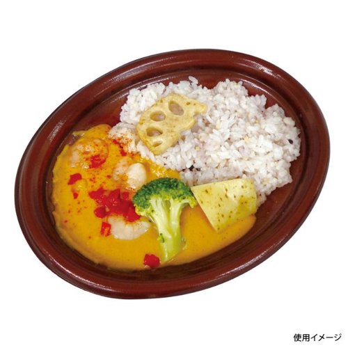 惣菜容器 TP ボレノ M20-16 赤茶 身 中央化学 深い赤茶色の容器が整然と並ぶ様子