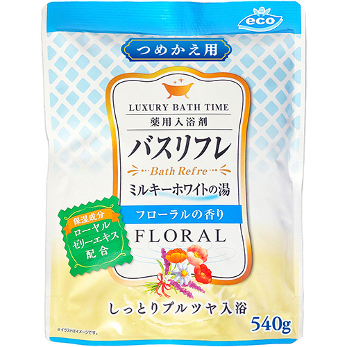 薬用入浴剤ﾊﾞｽﾘﾌﾚ ﾐﾙｷｰﾎﾜｲﾄの湯 ﾌﾛｰﾗﾙの香り つめかえ用 540g 1ﾊﾟｯｸ画像